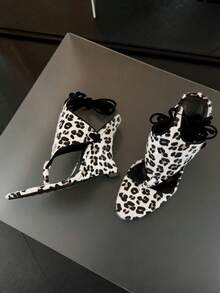 2026 Spring/Summer New Asymmetric High Heel Wedge Ankle Strap Hollow Out Sandals,Polka Dot,Gladiator Sandals - White - View 3