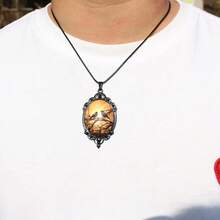 Gothic Raven Pendant Necklace, Victorian Style Black Frame, Amber Background, 45+5cm Chain - CHÚNG TÔI - Xem 5