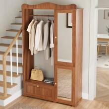 Wardrobe With Mirror And Open Clothes Rack – Compact Wardrobe, Practical Storage Space With Drawer And 2 Doors, Ideal For Bedroom And Hallway. - 自然色 - 查看 11