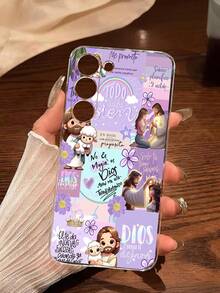 1pc Jesus Cross Flower Lamb Slogan Soft Phone Case Compatible With Huawei Honor, Galaxy, - Clear - View 7