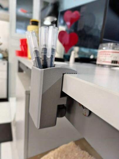 1Pc 3D Printed Clip On Desk Edge Pen Holder Storage Box Is A Must-Have For Home Office Workers