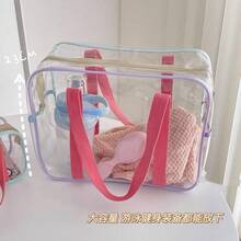 Oversized Transparent Waterproof Cosmetic Bag Double Handles Travel Beach Pool Essentials Organizer And Storage Carry All Tote - 果凍色小號(20*11*8) - 查看 4