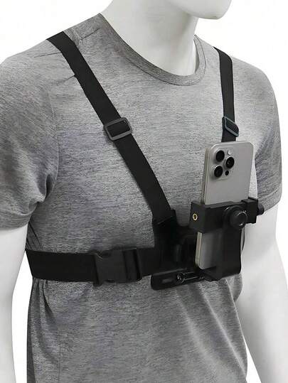 1-Pack Black Universal Phone Chest Holder - Essential For Outdoor Live Streaming And Cycling First-Person View Shooting | Smartphone POV Video Clip, Headband Camera Holder