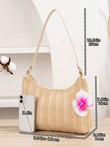 Minimalist Floral Print Shoulder Bag, Women's Handbag, Elegant Chain Bag, Suitable For Daily Use, Work Commute, Dates, Shopping, Afternoon Tea, Parties, Balls, Clubs, Birthdays, Dinners And Valentine's Day Dates. - Beige - View 2