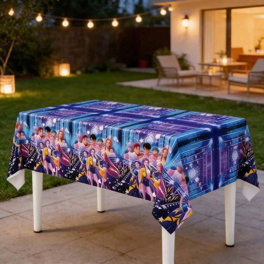1件装 K-Pop 女巫狩猎主题一次性 PE 桌布，生日派对桌布，适合粉丝和儿童（款式随机） - 彩色 - 查看 1