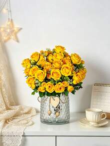1PC Artificial Rose Bouquet Valentine's Day Gift Wedding Decoration DIY Wreath Material, Bridal Handheld Flower Accessories, Wedding Car Decoration, Door Lintel Arch Decoration, Home, Restaurant, Bedroom, Vase Decoration, Birthday Party Decoration Material New Year's Gift, Valentine's Day, Graduation Gift - Yellow - View 6