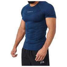 Men's T-Shirt Slim Fit Gym Short Sleeve Crew Neck Moisture Wicking Top For Running Training All Seasons - Blue - View 4