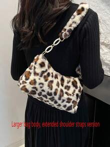 Bolso de hombro de peluche con estampado de leopardo (la ubicación del estampado es aleatoria) - Camel - Ver 2