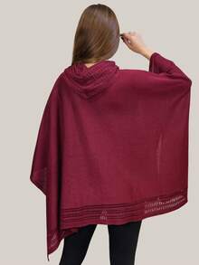 VIA CLOSET Kit Of 2 Women's Knitted Ponchos, Knitted Blankets, High Neck, Wool Coats For Winter - Borgoña/Azul marino - Ver 3