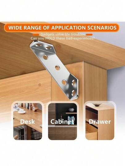 Bộ 4/10 thanh đỡ góc chữ L bằng thép không gỉ dày, thanh đỡ kệ góc 90 độ, phụ kiện gia cố đồ nội thất.