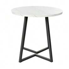 Round Dining Table (1 Piece), Kitchen Table, Unique Metal Frame, Dining Table With Modern Marble Print, Suitable For Dining Room, Living Room, White/Black - 白色 - 查看 5