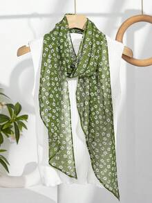 1 chiếc khăn quàng cổ hình chữ nhật tối giản, nhẹ, in họa tiết hoa cúc xanh lá cây, thích hợp cho mùa xuân/hè, chất liệu sợi polyester. - Nhiều màu - Xem 6