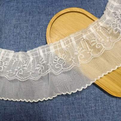 Dây ren xếp ly rộng 8cm, dài 2 thước Anh, viền ren hai lớp dùng cho các sản phẩm thủ công DIY.