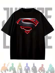 2026 Men's Casual T-Shirt, Printed With Justice League Design, Regular Fit, Suitable For Spring, Summer And Autumn, Streetwear Style. - 黑色 - 查看 2