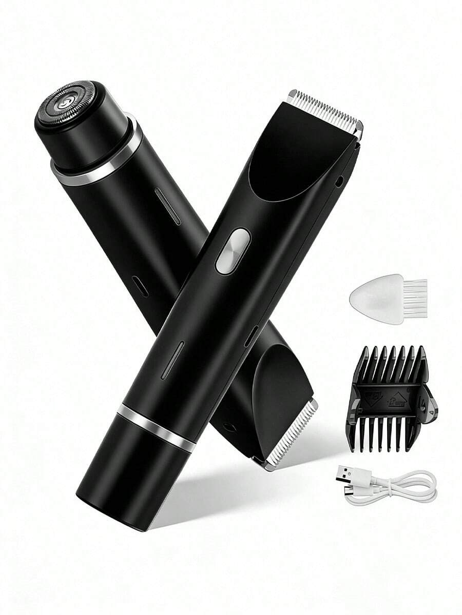 Women's 2-In-1 Purple Double Headed Bikini Electric Shaver, A Dual-Purpose Body Hair Remover Suitable For Bikini, Armpit, Leg, Arm, And Face, With Long-Lasting Battery Life, Rechargeable Design, Low Sensitivity Blade Head, Facial Hair Removal | Ergonomic Handle | Adjustable Trimmer, 400mAh Battery - màu đen - Xem 1