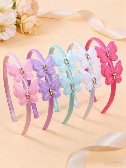 3pcs/Set Girls Butterfly Headbands With Rhinestone, Cute Fabric Hair Bands For Girls Party Daily Wear, Multi-Color Available