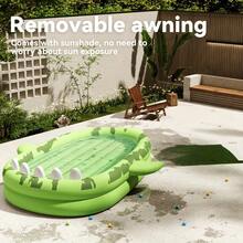 Large Inflatable Shark Theme Swimming Pool/Canopy Pool - 3-Layer Thick Durable PVC Material, Drain And Fold For Easy Storage, Turns Lawn/Patio Into A Pool Instantly, Pool Party Water Activities, Compact Storage, Portable Design, Leak-Proof Seal, Inflatable Pool, Fun Family Party Time - A - View 6