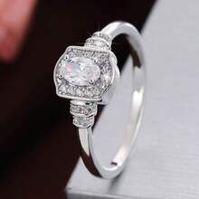 1枚极简几何方形设计立方氧化锆女士戒指 - 彩色 - 查看 30