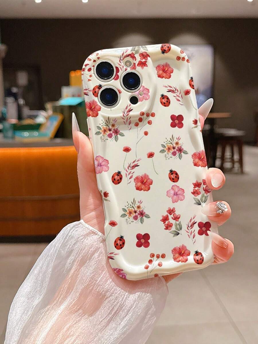 1 pieza Funda de teléfono vintage blanca con estampado de flor, insecto y lirio, de material TPU, adecuada como regalo de vacaciones, compatible con Apple iPhone Xs/Xs Max/Xr/11 12 13 14 15 16 Pro/Pro Max/14 15 16 Plus/17, unisex - Multicolor - Ver 1