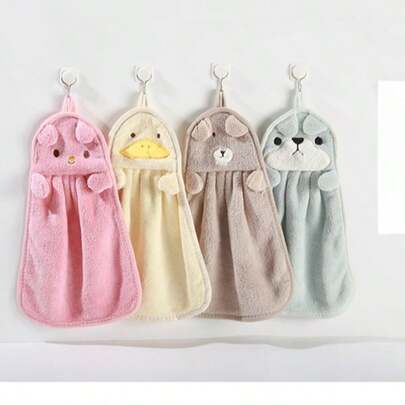 Hanging Coral Fleece Hand Towel, Cartoon Animal Design, Absorbent Hand Towel For Kitchen & Bathroom