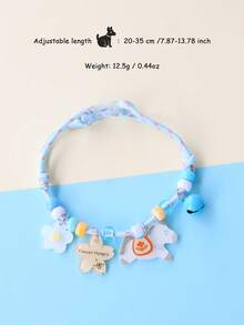 1pc Adjustable Pet Cat/Dog Collar With Interesting Horse, Flower & Letter Charm Pendant, Jingle Bell Decor, Gift - Multicolor - View 2
