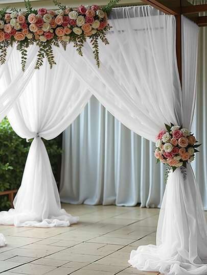 1件纯色浪漫婚礼拱门薄纱，适用于婚礼、订婚、情人节、仪式、招待会和派对装饰，轻便多用途，可用作婚礼、招待会和家居装饰背景。