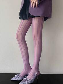 1双女士高级法式复古蕾丝连裤袜，黑/白/紫三色高弹力紧身裤，镂空提花修身打底裤，复古法式花卉图案渔网袜 - 彩色 - 查看 9