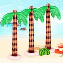 2pcs Inflatable Tropical Coconut Palm Trees - Upright Decorations, Pool Inflatable Palm Trees, Hawaiian Tropical Theme, Suitable For Birthday Parties, Summer Themes And Hawaiian Style Celebrations, Green With Pink Base, Tropical Theme | PVC Material, Inflatable Decor, Pool Party Decorations, Photo Booth Props, Suitable For Gatherings And Entertainment Activities! Summer Water Fun, Beach Games, Party Entertainment, Water Activities - Multicolor - View 4