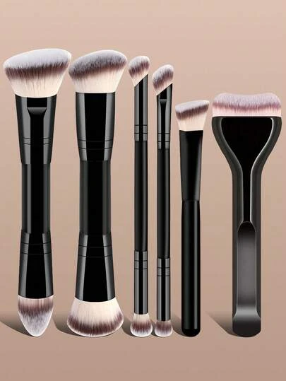 6pcs Professional Makeup Brush Set, Portable Travel Makeup Brushes, Dual-Ended Multi-Function Makeup Tools Kit Including Foundation Brush, Powder Brush, Blush Brush, Concealer Brush, Contour Brush, Nose Brush, Eyeshadow Brush, Detail Brush, Face Brush, Highlighter Brush, Suitable For Home Or Travel Use, Essential Makeup Must-Have, Excellent Gift Choice