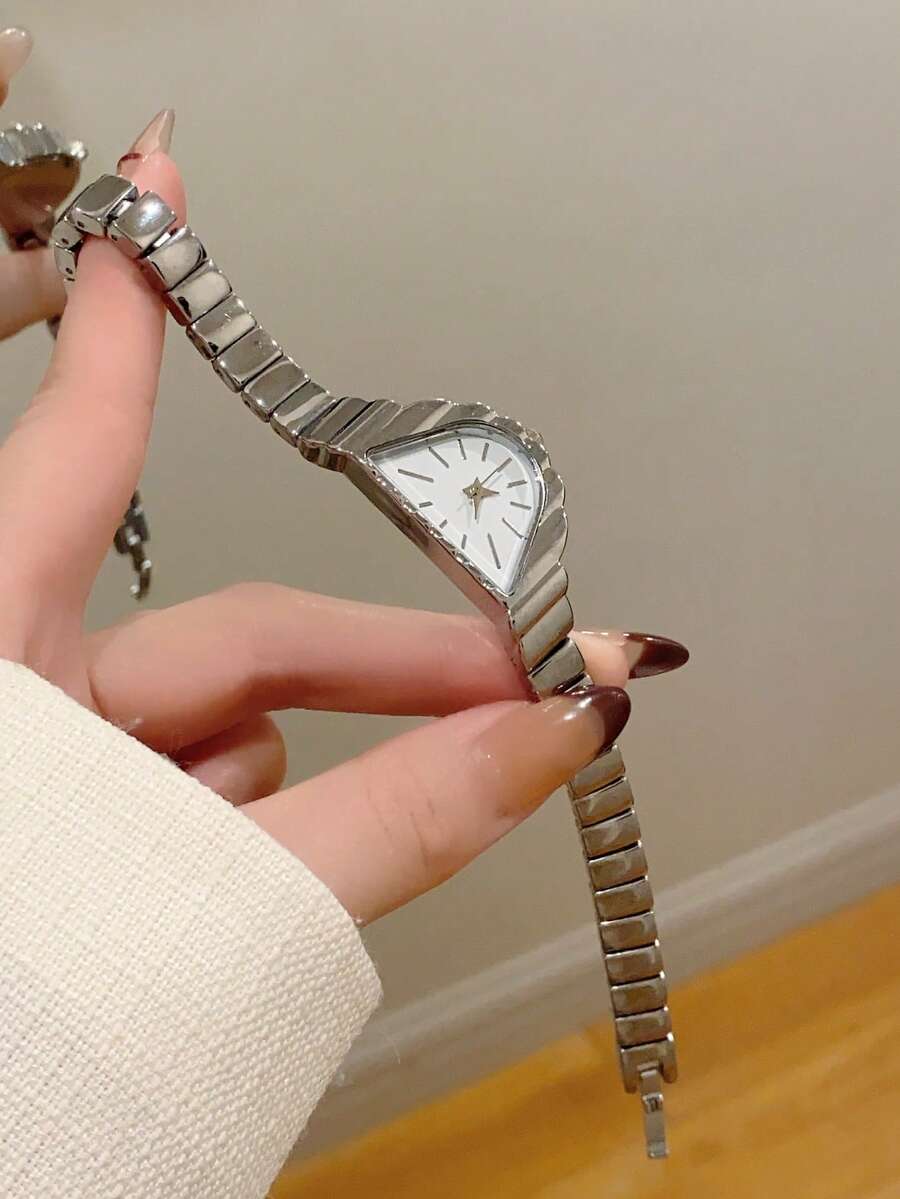 1pc New Fashion Women's Watch, Elegant Triangular Dial, Business Quartz Watch, Suitable For Daily Life, Parties And Banquets - Silver - View 1