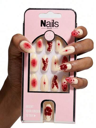 美甲底贴 24片/套 法式美甲 中号杏仁形美甲贴片 节日必备 Y2K 风！蝴蝶结美甲贴片，适合演唱会、锐舞派对等节日场合，节日装饰美甲套装，包含1个迷你指甲锉和1张粘性贴片，送给女性和女孩的礼物