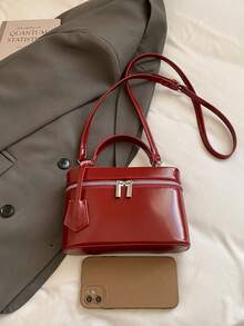 1pc BEIKAMU Fashion Solid Color PU Square Bag, Zipper Closure Versatile Women's Box Bag Handbag, Adjustable Shoulder Strap Crossbody Bag, Suitable For University, Commuting, Shopping, Strolling, Daily Use - Burgundy - View 6
