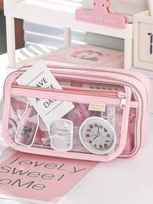 1pc Transparent Flip Pen Bag, Multi-Layered Transparent Pockets Large Opening Design Portable Larg Capacity, Kids Gift Student Reward Stationery - Multicolor - View 2