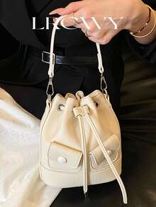 Túi xách nữ kiểu dáng xô, có dây rút, thiết kế nhiều ngăn, túi đeo vai thời trang cá tính, màu trắng. - trắng - Xem 3