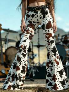 Pantalones acampanados con bolsillos y estampado de mezclilla, atuendo casual de vacaciones y citas, pantalones largos geniales de primavera para chicas - Multicolor - Ver 11