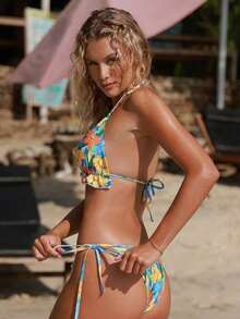 Swim Mod Women's Swimsuit, Two-Piece Bikini Set With Halter Neck, Ruffles And Bow In Solid Color For Summer - 多色 6 - 查看 4
