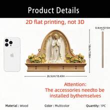 One Virgin Mary-Shaped Wooden Wall-Mounted Key Holder With Multi-Functional Hooks, Bohemian Farmhouse Style (Easy To Install). Can Be Hung On The Wall And Is Suitable For Porches, Rooms, Bedrooms, Cottages, And Various Year-Round Home Decor. - Multicolor - View 11