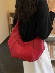 奶油黃軟 PU 皮革抓褶腋下包 女款 2026 新款大容量單肩包 通勤百搭休閒斜挎包 法式慵懶半月包 大學生上課包 清新百搭休閒托特包 軟 Hobo 包 拼接大包 - 彩色 - 查看 9