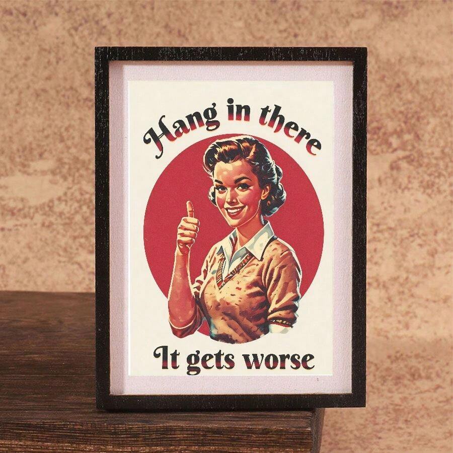 1pc Funny Encouragement Pattern Wooden Fridge Magnet, Suitable For Home, Office, Study Room Fridge Decoration - Fridge Magnet - Black Frame Refrigerator Magnet - View 1
