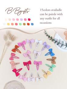20/30pcs Bowknot Snap Hair Clips, Premium Satin Ribbon 2 Inch Hair Clips, Non-Slip Hair Barrettes, Girls Hair Accessories - Multicolor - View 7