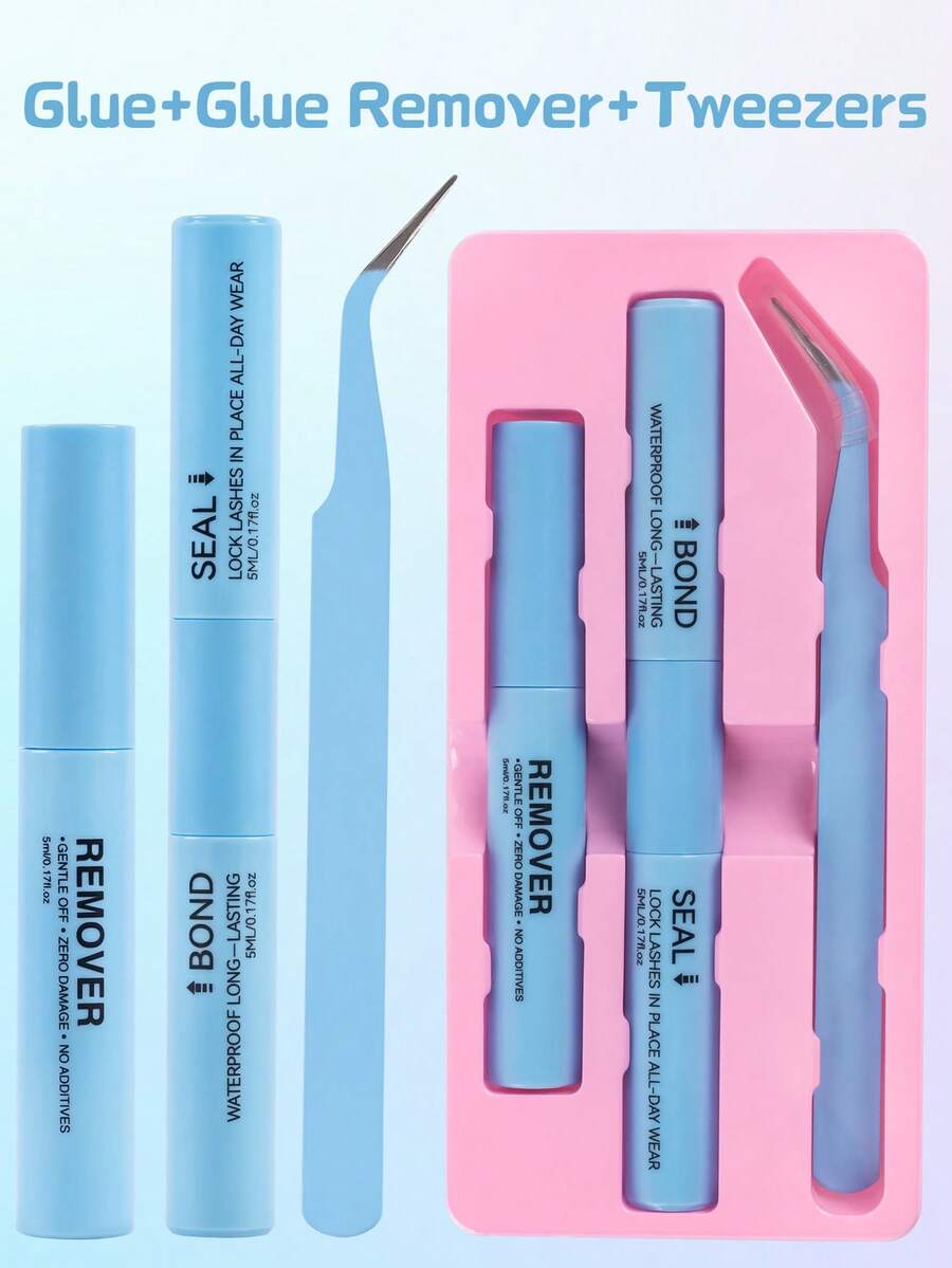 10ml Eyelash Glue, Paired With 5ml Gentle Makeup Remover & Tweezers, Helps You Easily Create Perfect Lashes - Complete Eyelash Glue & Setting Kit, Includes Hypoallergenic Fragrance-Free Makeup Tools - 薄荷藍 - 查看 1