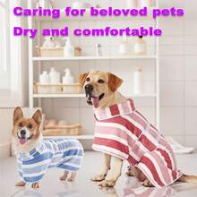 1pc Quick Dry Dog Bathrobe, Striped Dog Towel Bathrobe, Robe, Super Absorbent Pet Bathrobe, Adjustable Waist Belt, Ultra Soft Fabric - XL - View 14