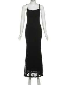 Đầm bút chì dài màu đen không tay, co giãn, thanh lịch dành cho nữ - màu đen - Xem 9