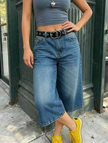 Quần jeans nữ dáng rộng, ống lửng 7/8, kiểu dáng thường ngày. - Rửa trung bình - Xem 5