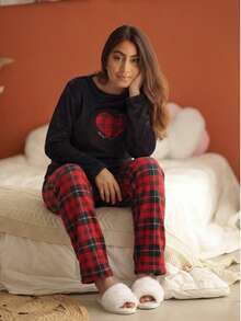 Women's Warm Winter Fleece Pajamas With Premium Embroidery S2 Black Embroidery - màu đen - Xem 4
