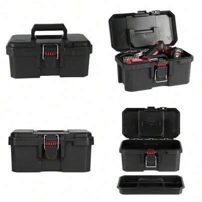 Heavy-Duty 13-Inch Resin Toolbox With Foldable Handle And Padlock Holes