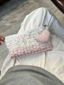 1pc Pink Lace Flower Shaped Large Capacity Stationery Bag, Fashionable Unique Style, Minimalist Cosmetic Bag, Student Pencil Case, Suitable As Back To School Gift, Student Exchange Gift - Multicolor - View 7