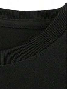 Camiseta de Mujer con Cuello Redondo, Cómoda, de Manga Corta, Mezcla de Algodón, Suave y Transpirable, Ropa de Mujer para Verano y Primavera, Moda Urbana - Ligera - Negro - Ver 4