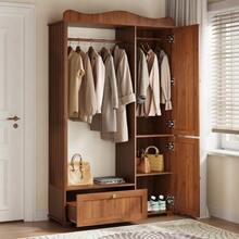 Wardrobe With Mirror And Open Clothes Rack – Compact Wardrobe, Practical Storage Space With Drawer And 2 Doors, Ideal For Bedroom And Hallway. - 自然色 - 查看 5