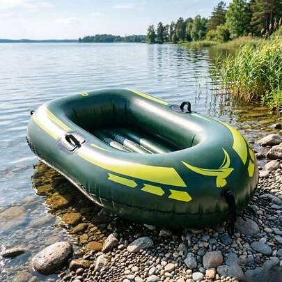1 Bote inflable para 1 persona, Bote de pesca de PVC grueso, Kayak, Bote de asalto portátil, Bote flotante para lago, playa, piscina inflable, Artículos esenciales de playa, Flotador de piscina